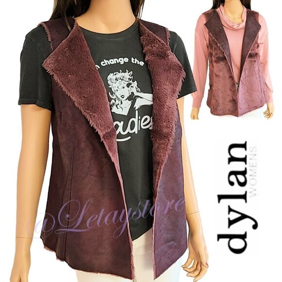 NWT Dylan Reversible Faux Leather Vintage Look Fur Vest